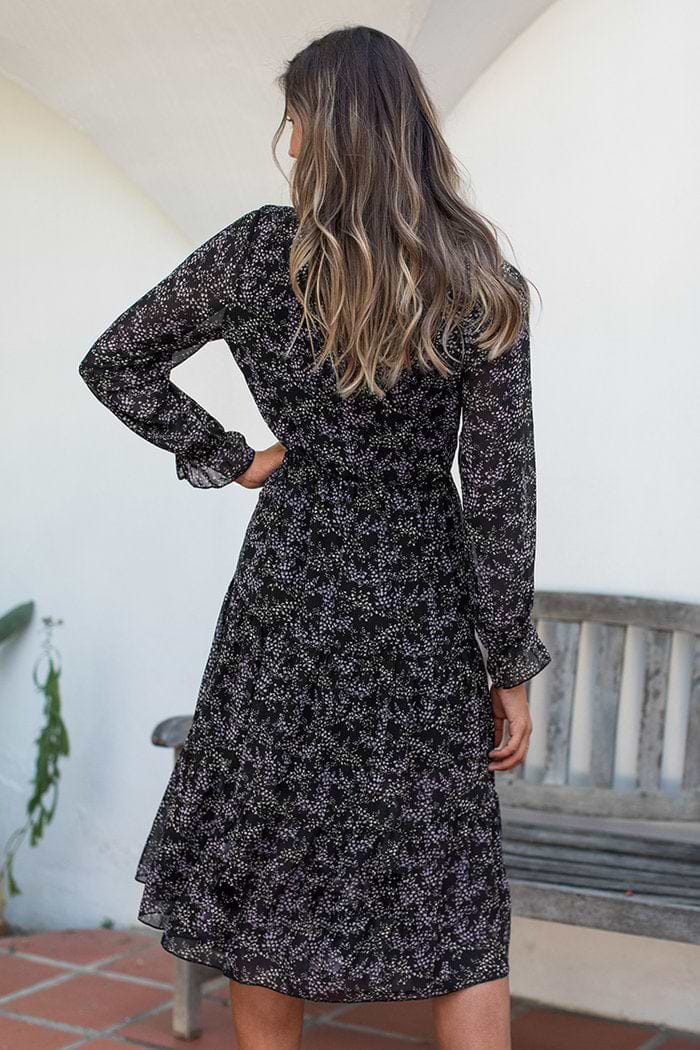 Vestido a media pierna con cuello alto floral Ditsy