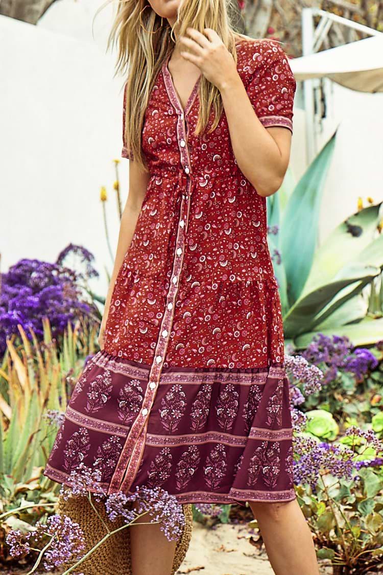 Vestido con botones delanteros con estampado bohemio