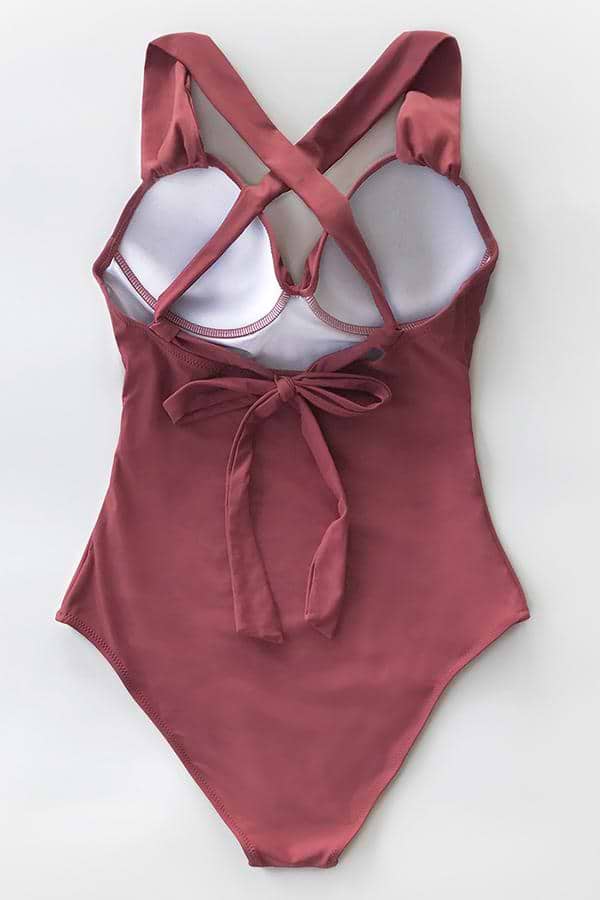 Bañador de color rojo liso cruzado