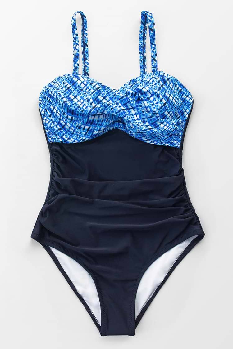 Bañador negro  con efecto  tie dye azul