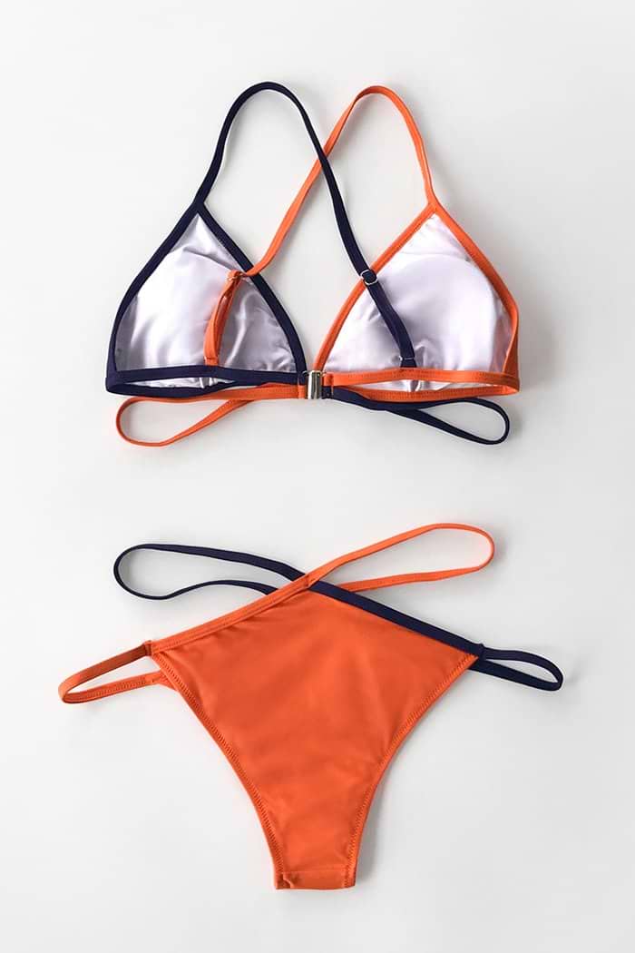 Bikini Strappy Naranja y Azul Marino