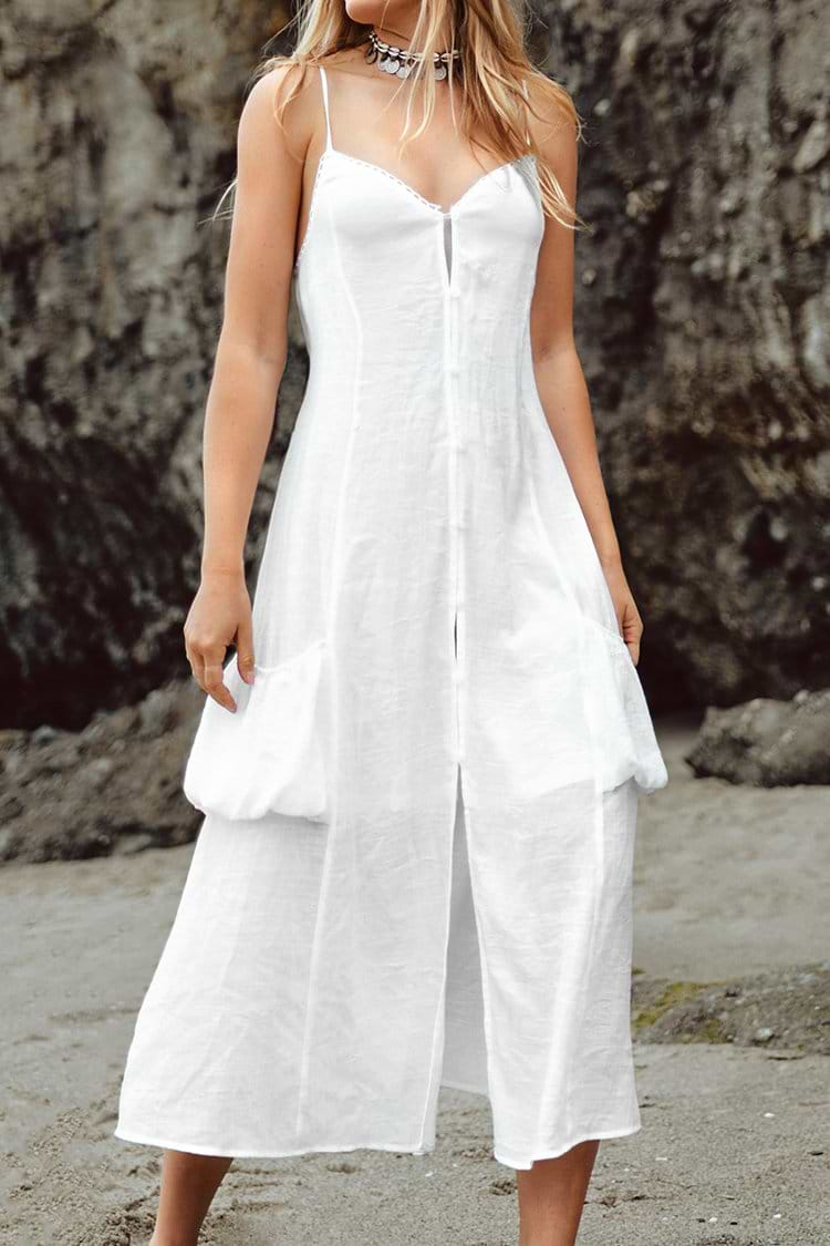 Vestido slip blanco con bolsillos