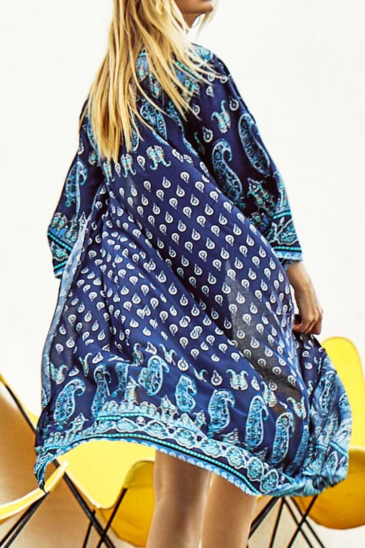 Cover Up Estampado Azul y Largo