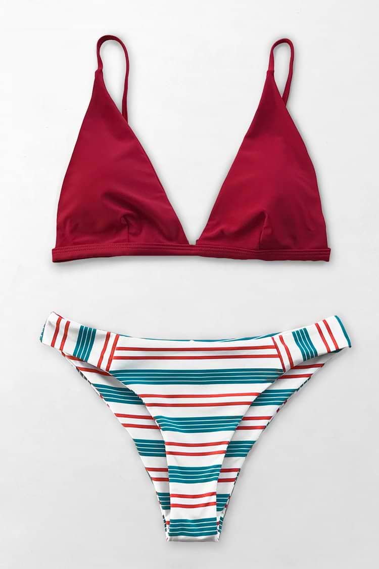 Bikini Rojo&Blanco&Azul V-escote