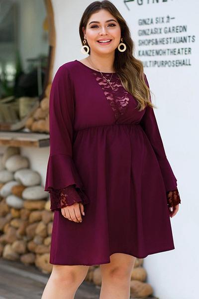 Vestido de talla grande con manga con volantes rojos