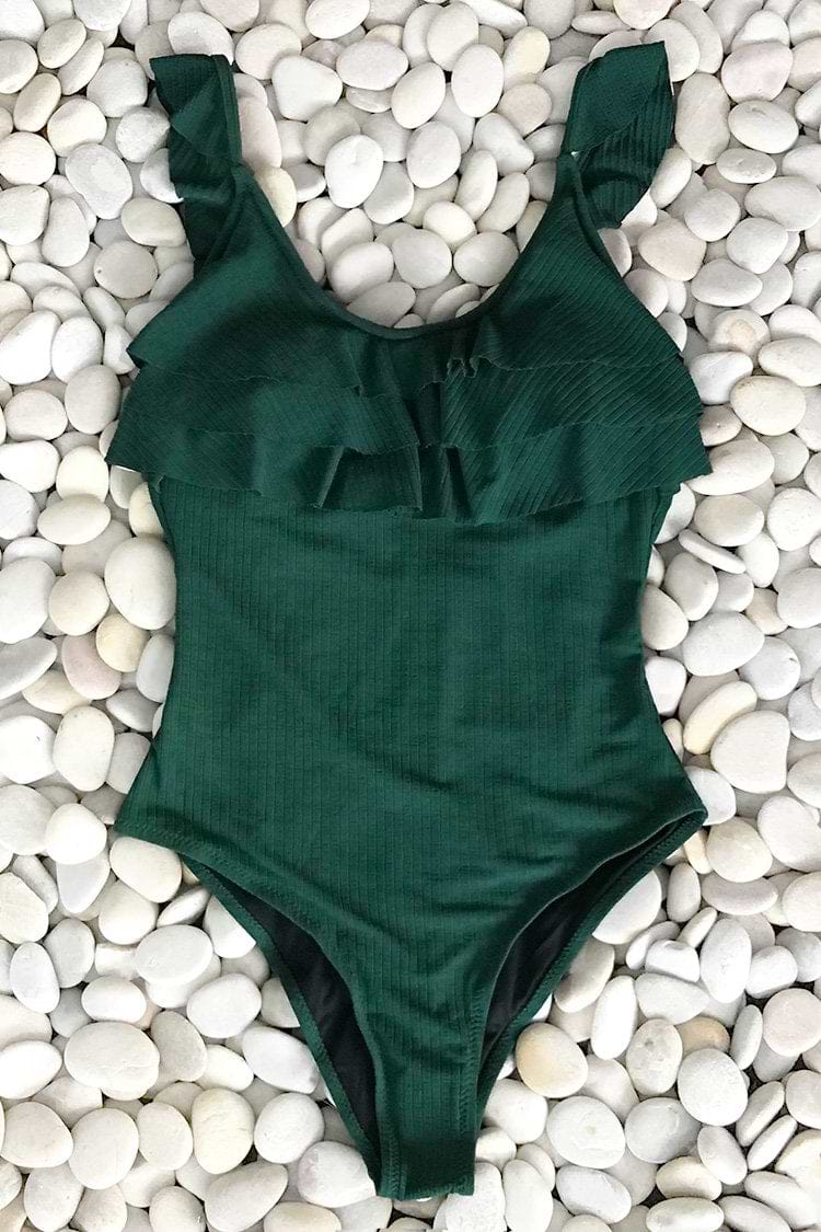 Bañador Verde Oscuro Con Volante