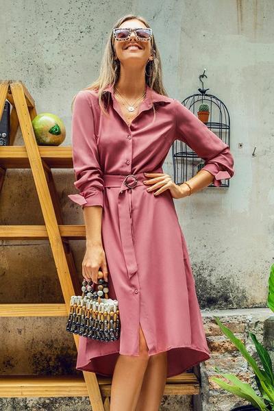 Vestido con botones de cinturón rosa coral