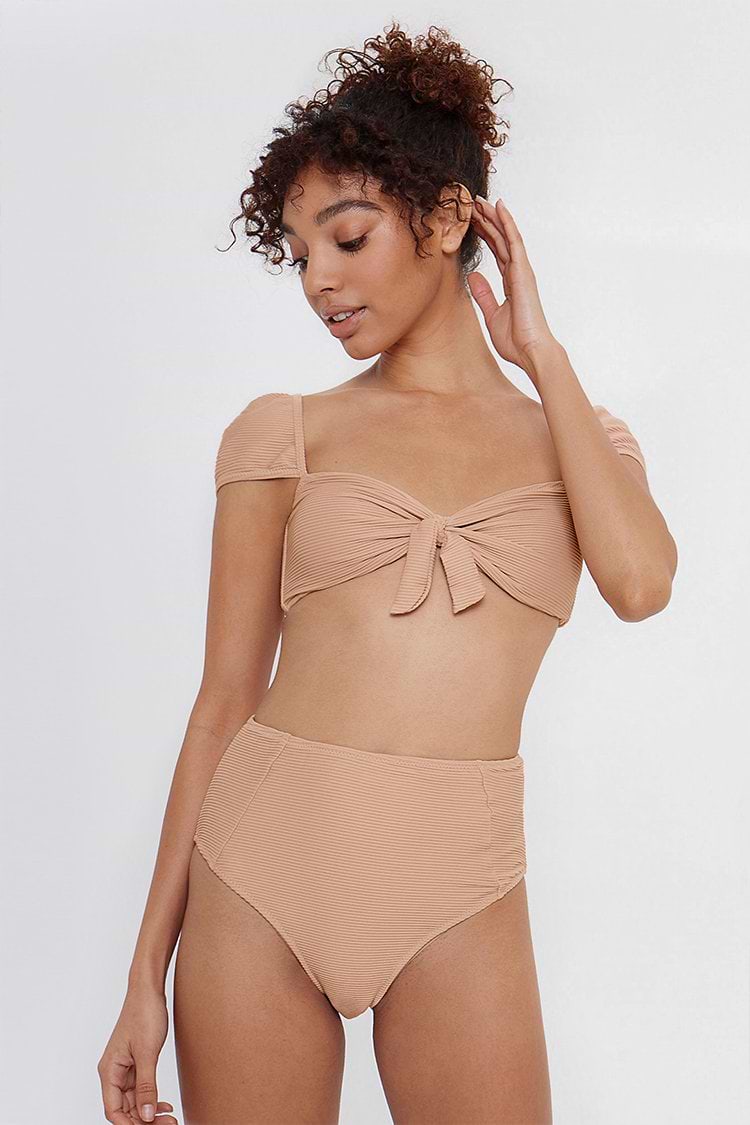 Bikini Cintura-Alta Con Cordones Arena Dulce