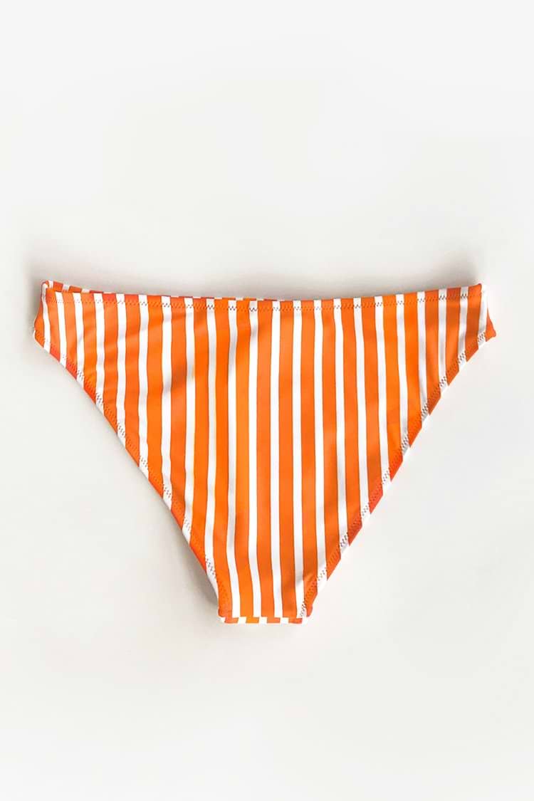 Bottom de Bikini Con Lazos Rayas Naranjas & Blancas