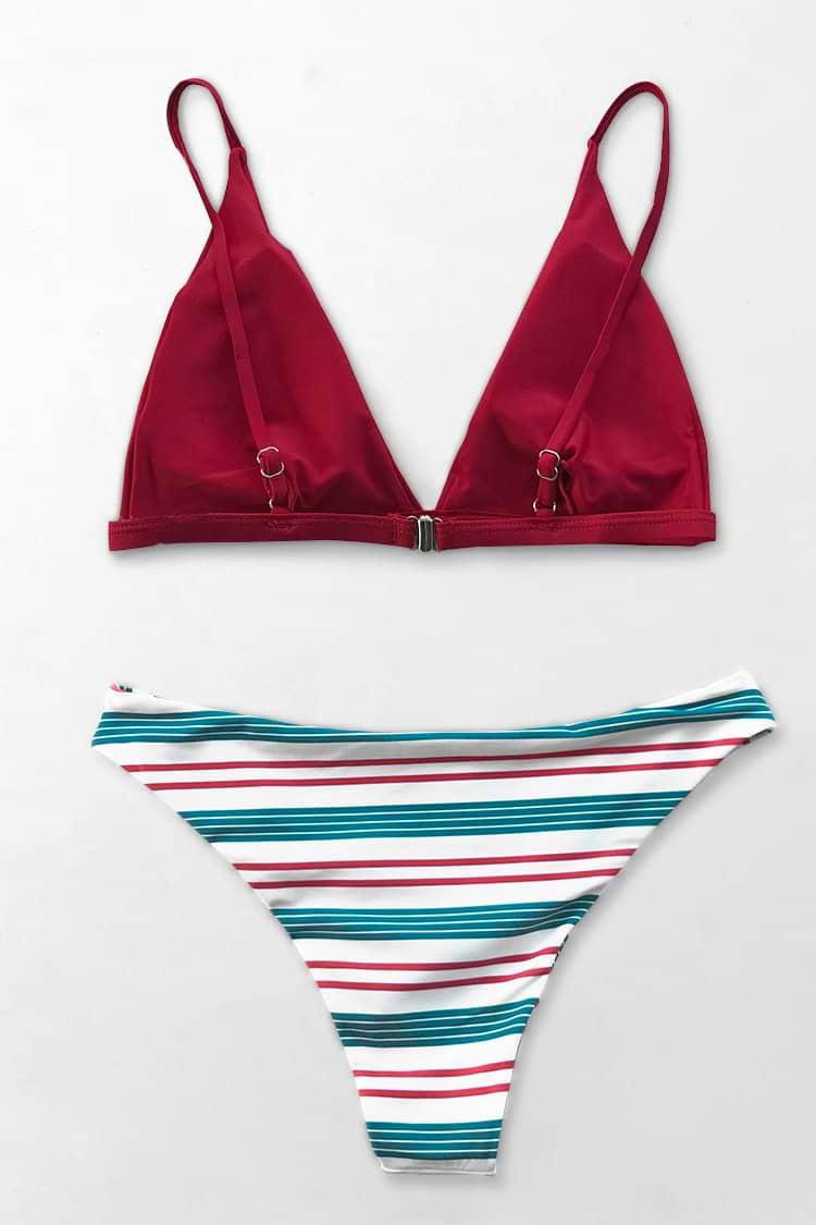Bikini Rojo&Blanco&Azul V-escote