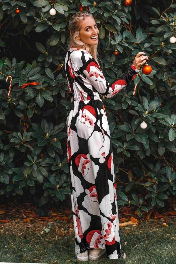 Vestido largo de manga larga con estampado de Santa