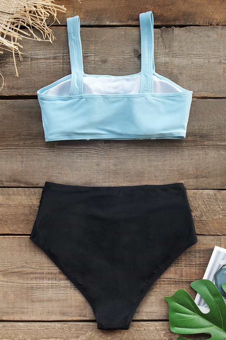 Bikini de Cintura Alta Azul Marino de Niño y Negro