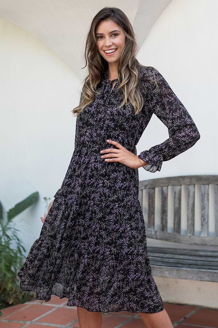 Vestido a media pierna con cuello alto floral Ditsy