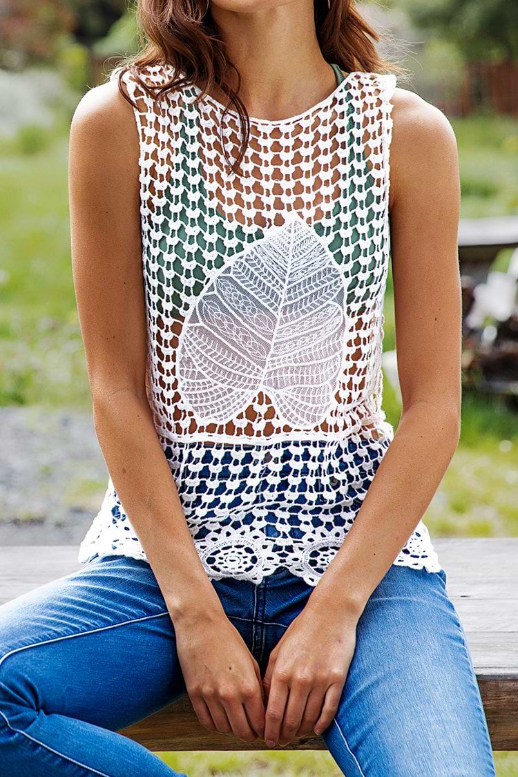 Cover up de Patrón de Hoja Corta Blanca