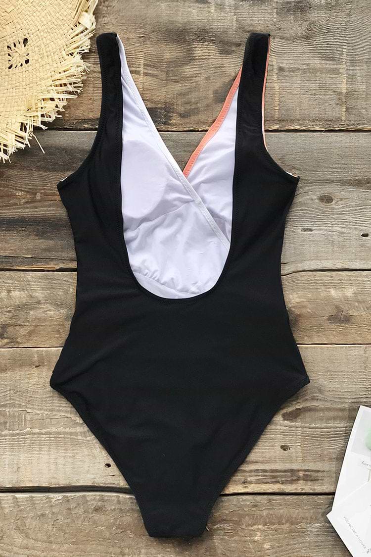 Bañador de Bloque en Color Rosa,  Blanco y Negro