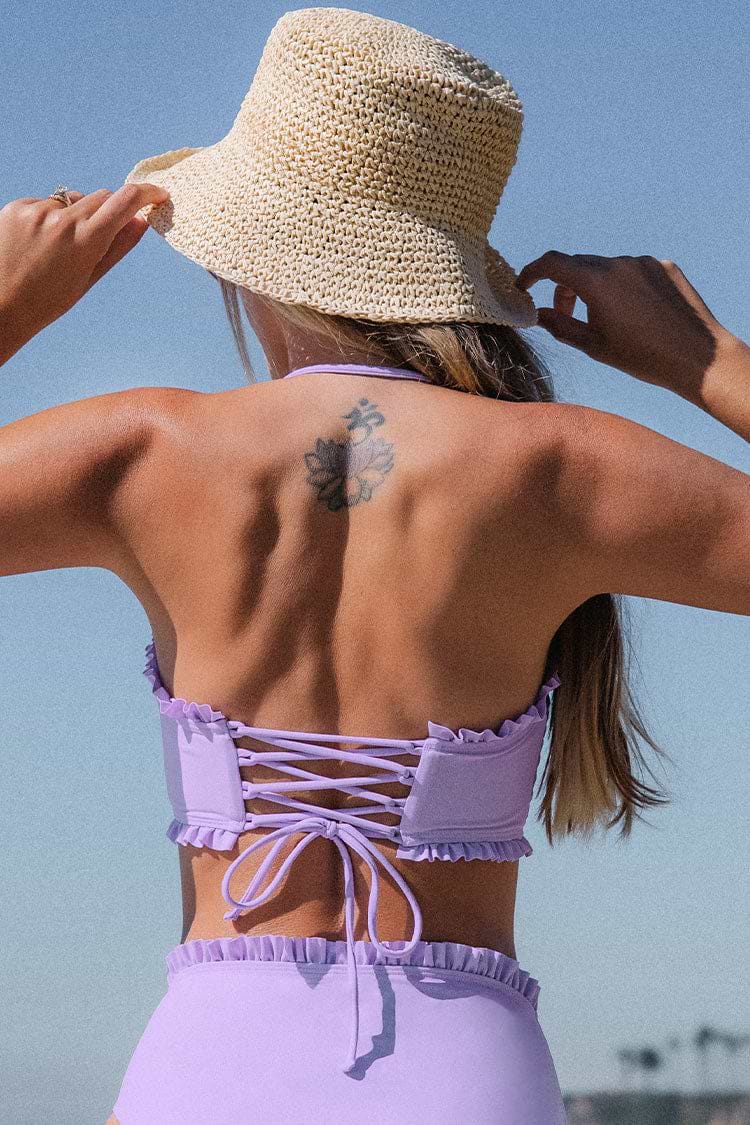 Allyssa Halter Smocked Frill Bikini Top