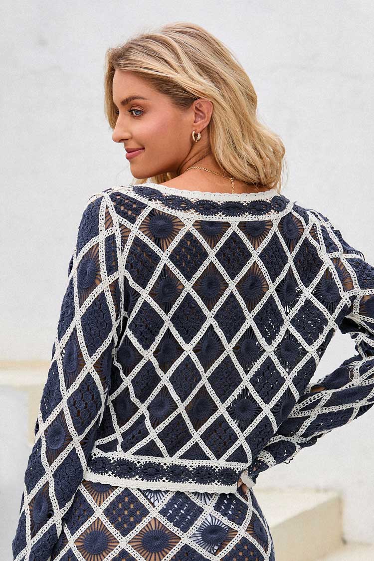Rosalee V-neck Crochet Long Sleeve Top