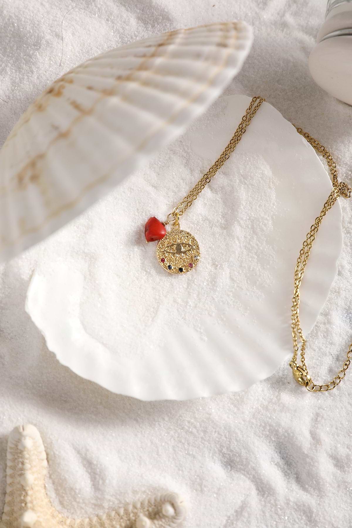 Collier rouge à imprimé géométrique