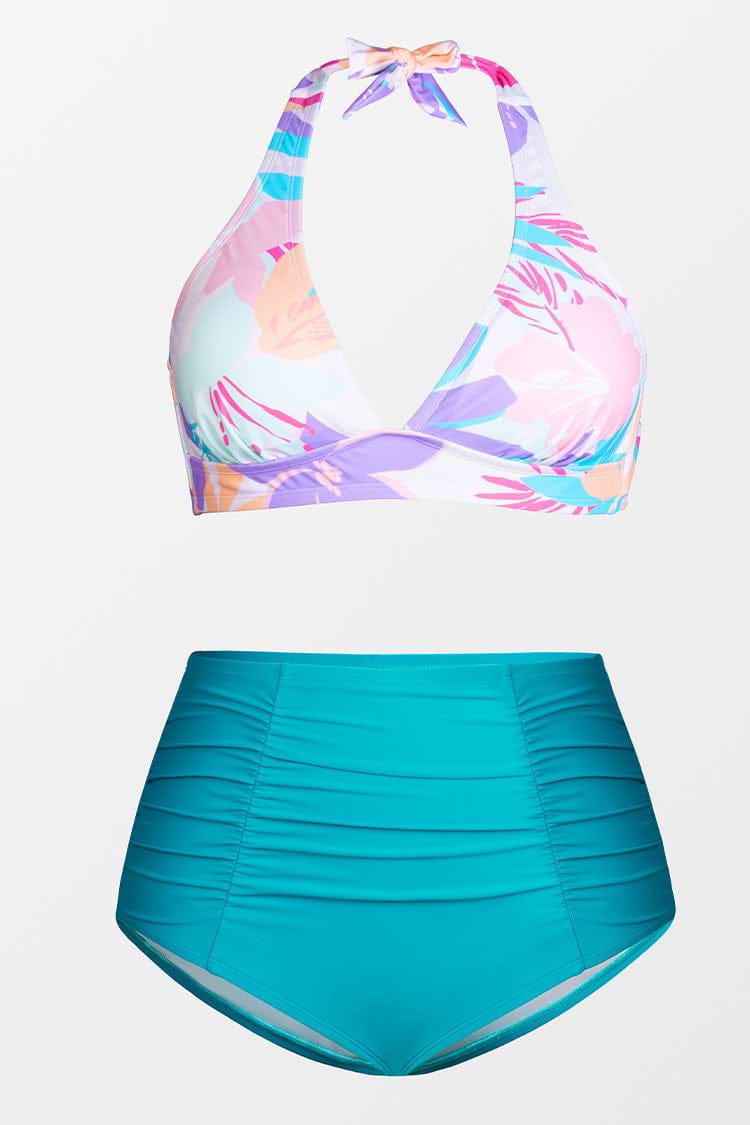 Conjunto de bikini Top con escote halter Cintura alta Talla grande