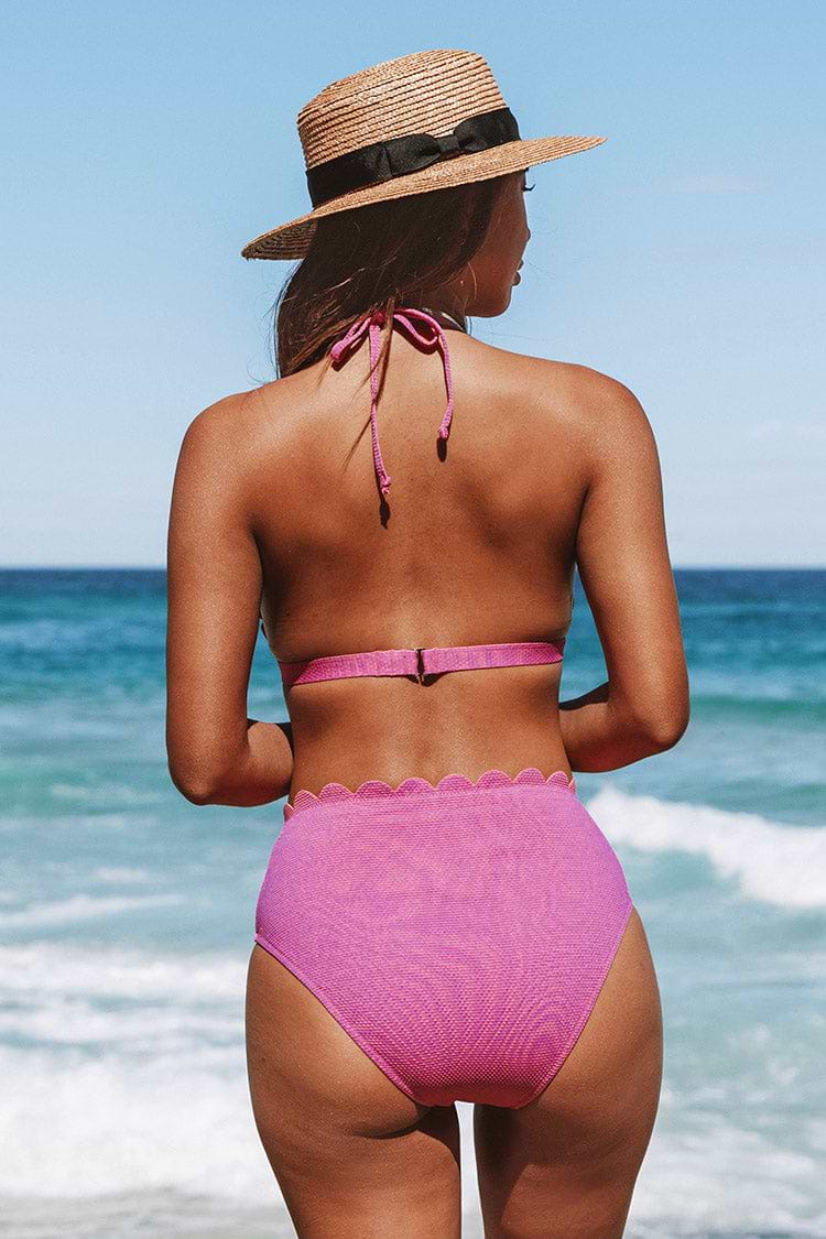 Bikini triangular halter festoneado