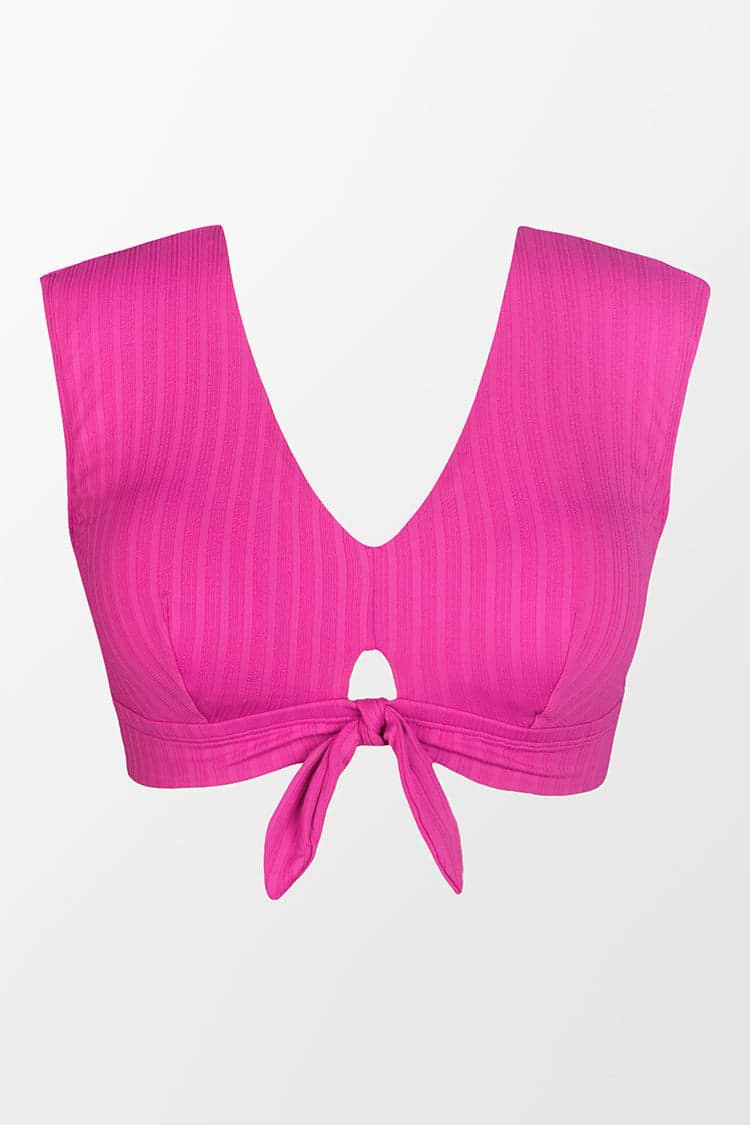 Top bikini bralette rib festoneado mangas de casquillo Talla grande