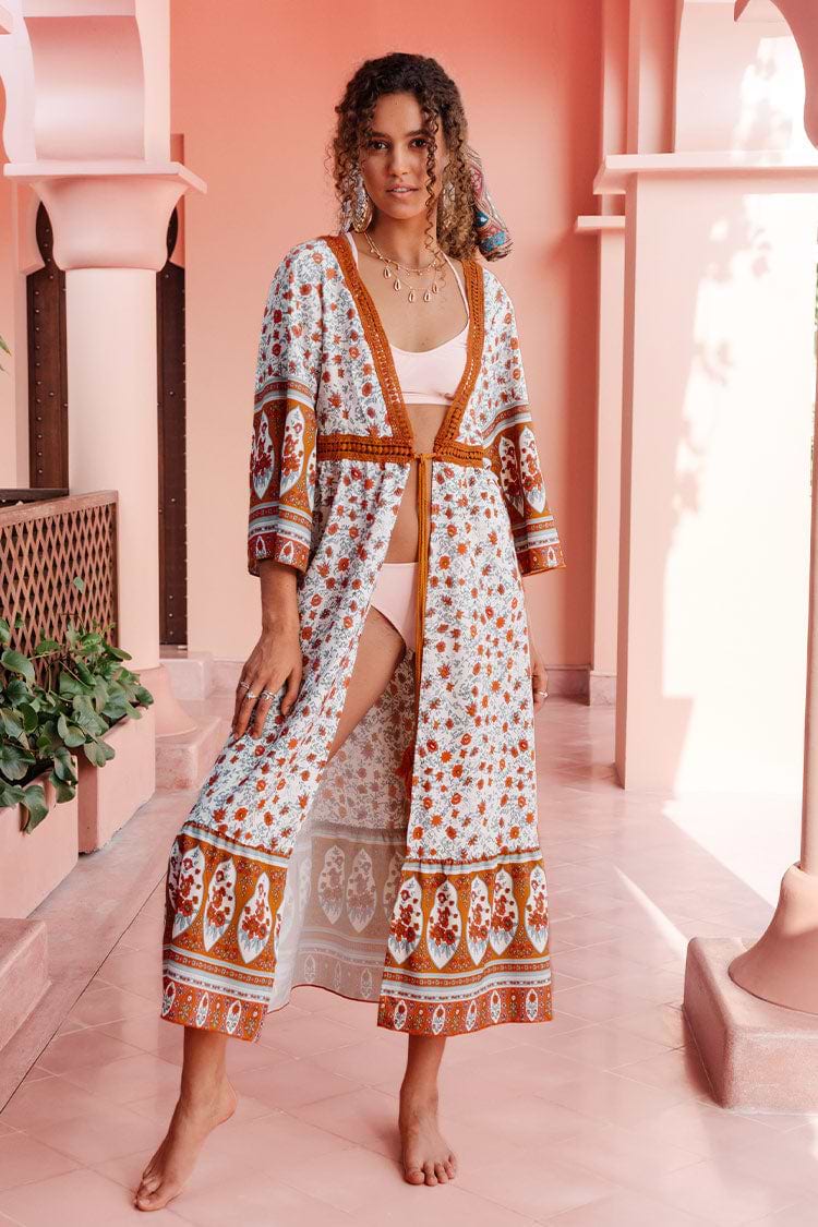 Cover Up bohemio con lazo frontal y borlas