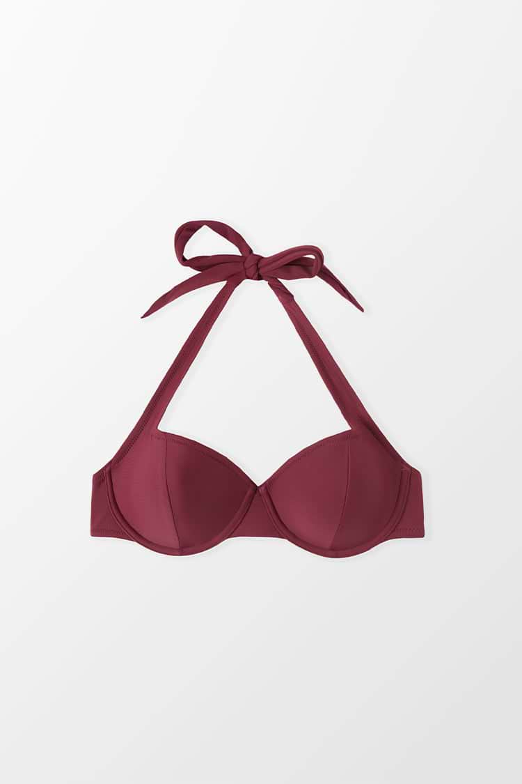 Haut de bikini rouge à armatures et empiècements