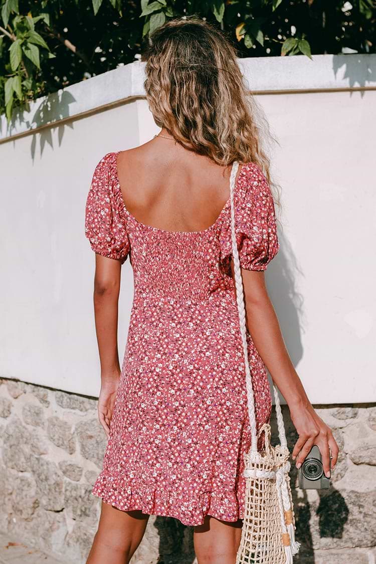 Vestido ditsy rojo Mangas abullonadas