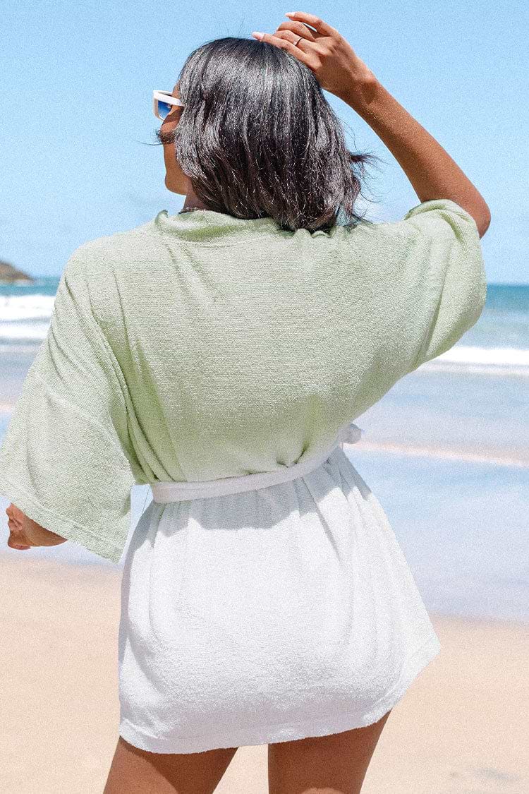 Kimono Escote V Frente abierto Cinturón