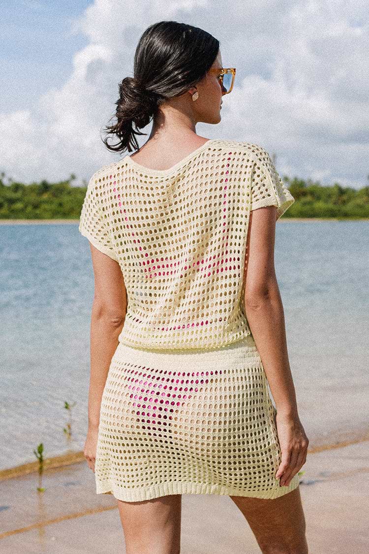 Cover Up Croché Escote V Cintura elástica