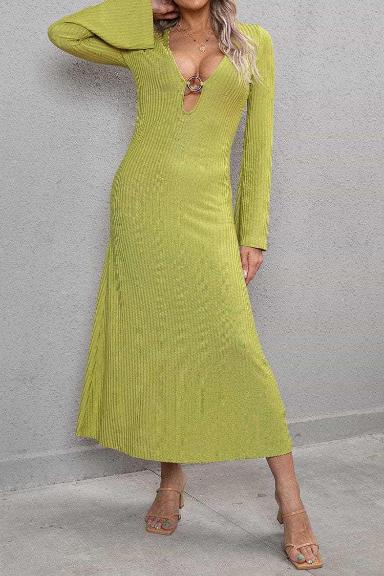 Vestido Maxi de Anillo en O de Escote profundo