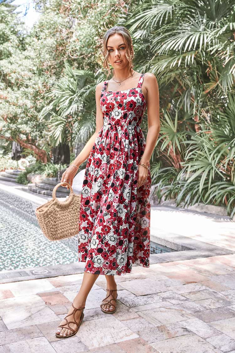 Vestido en forma de A Fruncido Escote cuadrado