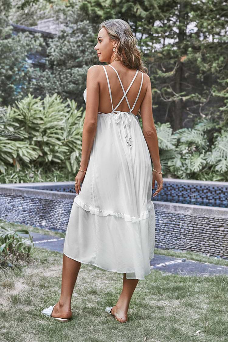 Vestido en forma de A Volantes Lace Up Cintura elástica