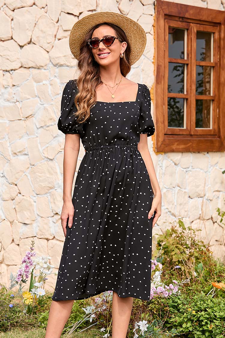 Vestido en forma de A Escote cuadrado Cintura ajustada