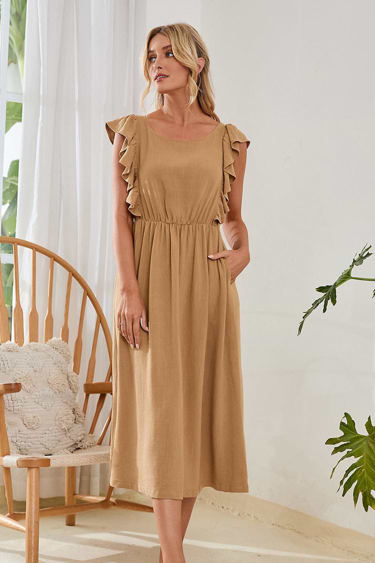 Vestido Escote redondo Cintura ajustada Volantes