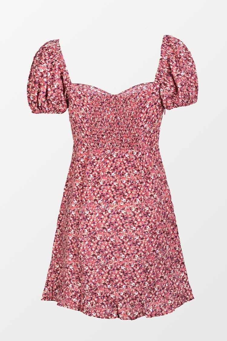 Vestido ditsy rojo Mangas abullonadas