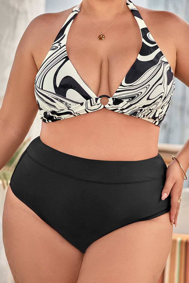 Plus Size Tummy Control Halter Molded Bikini Swimsuit