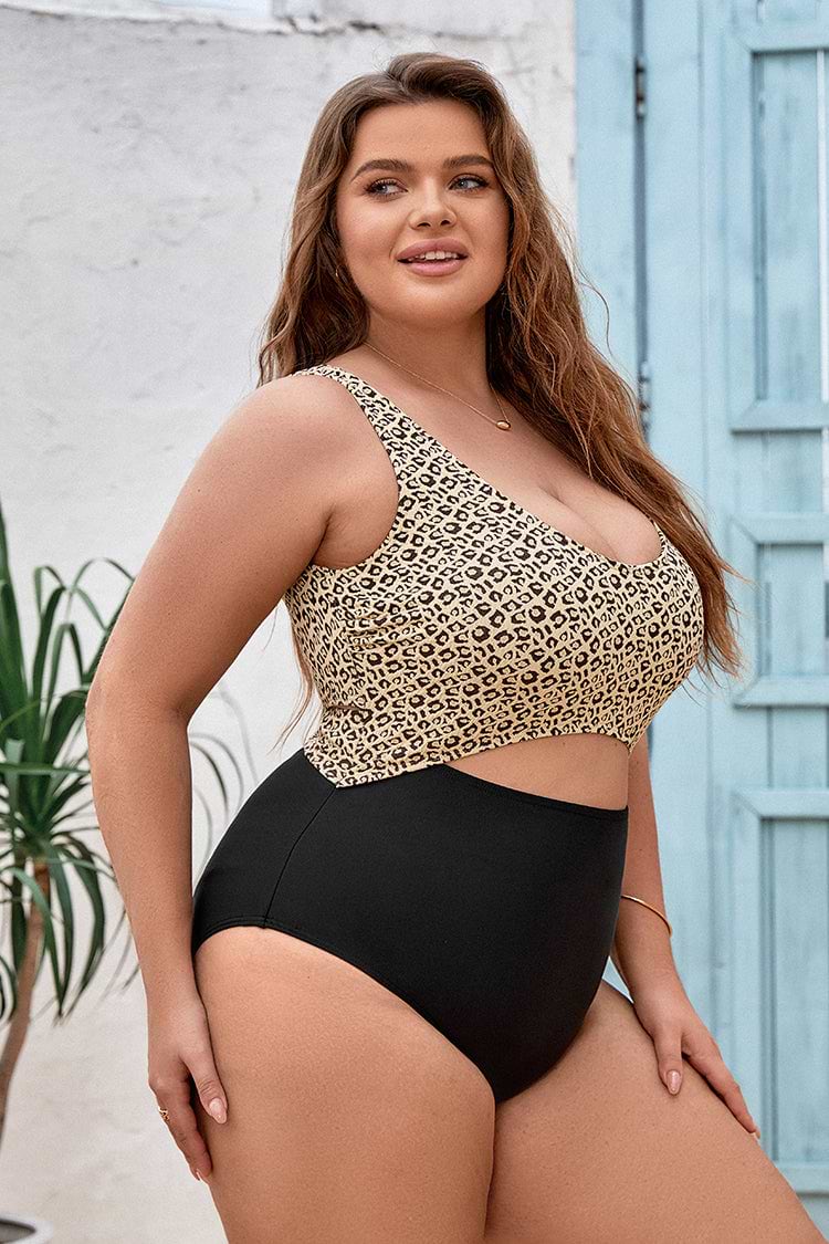Keep It Cool Cutout Scoop Neck Tummy Control Plus Size One Piece
