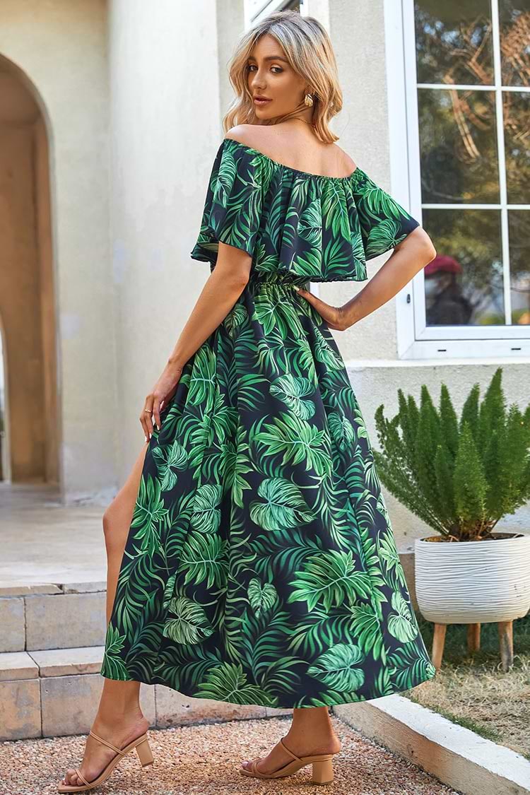 Vestido en forma de A Sin hombros Volantes