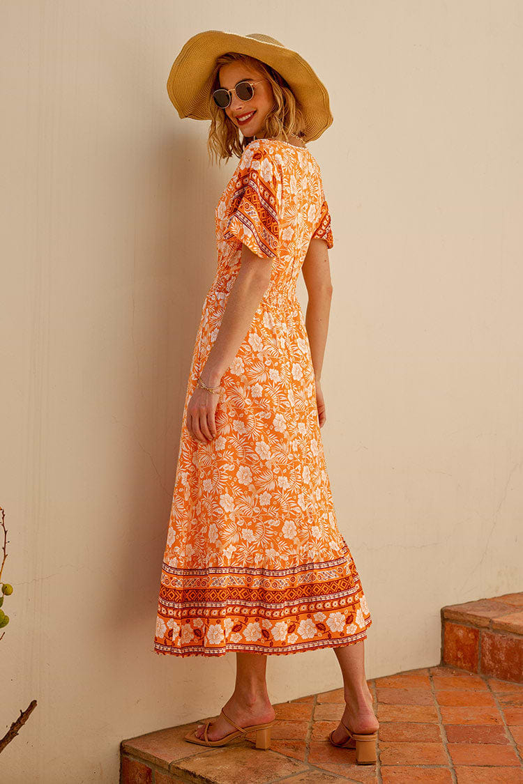 Vestido en forma de A Escote V Mangas acampanadas