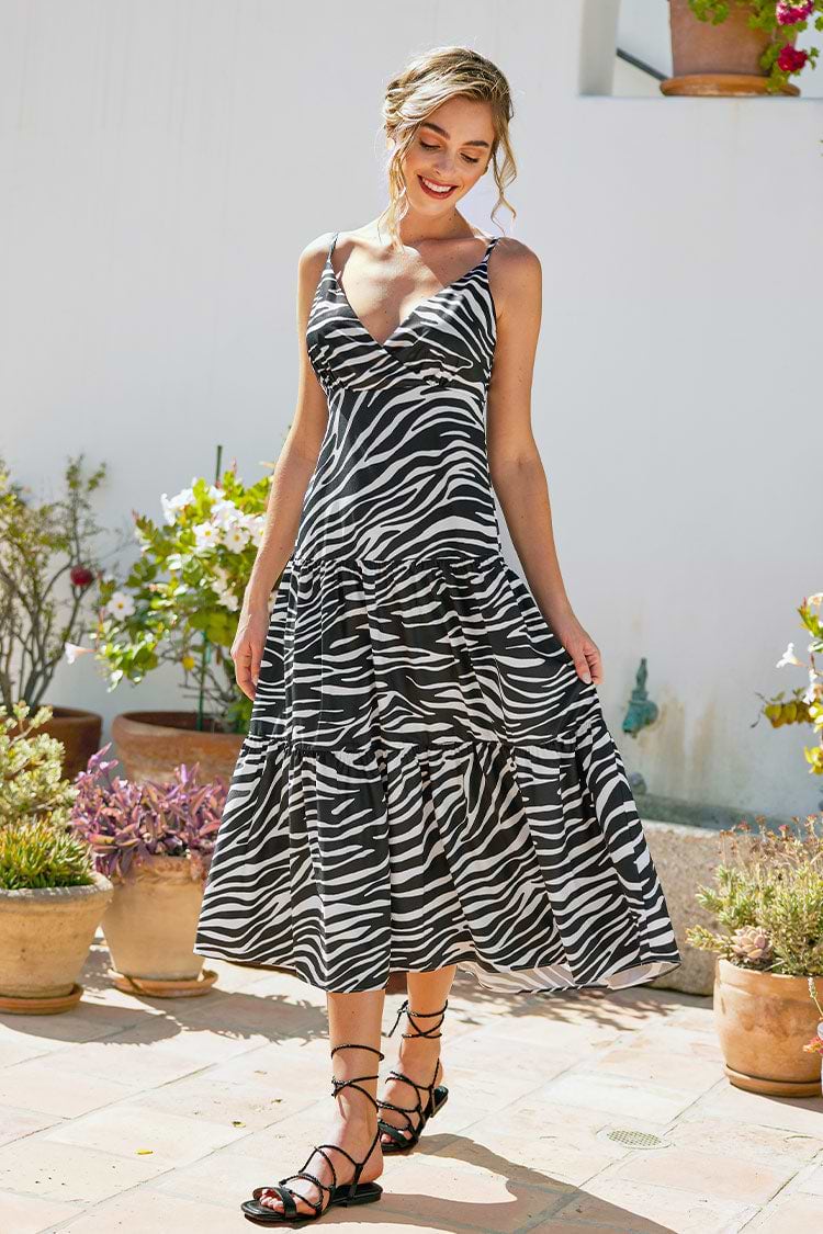 Vestido en forma de A Fruncido Estampado de cebra