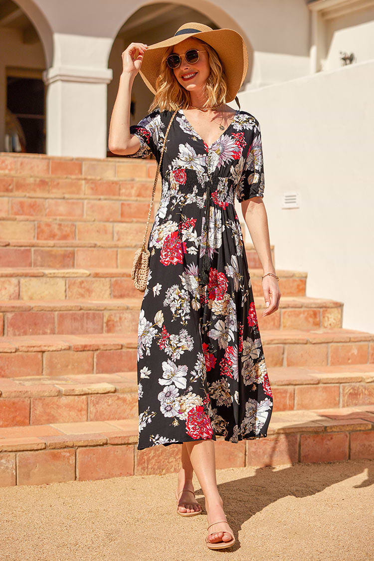 Vestido en forma de A Entallado Mangas cortas Escote V