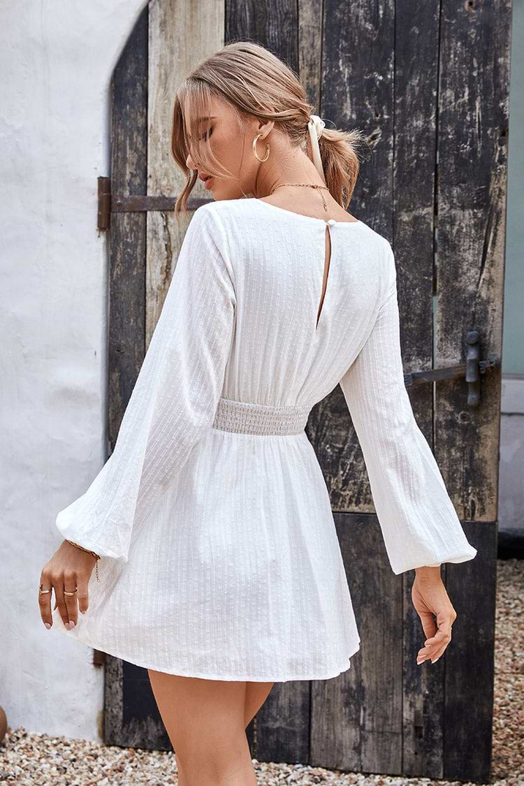 Vestido en forma de A Mangas abullonadas Escote V