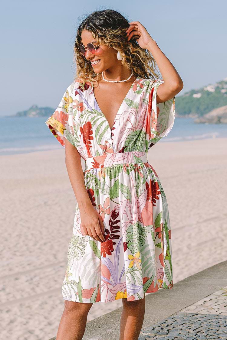 Md Vestido floral con escote V y cremallera