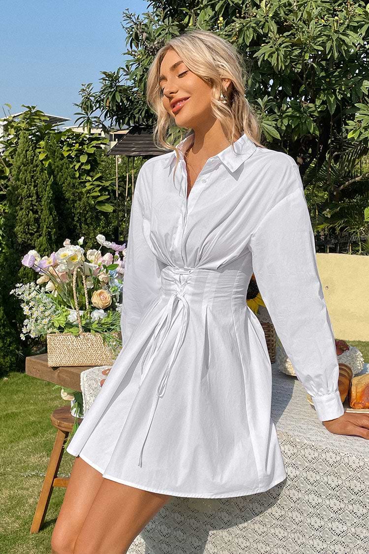 Vestido en forma de A con Lace up y cuello camisero