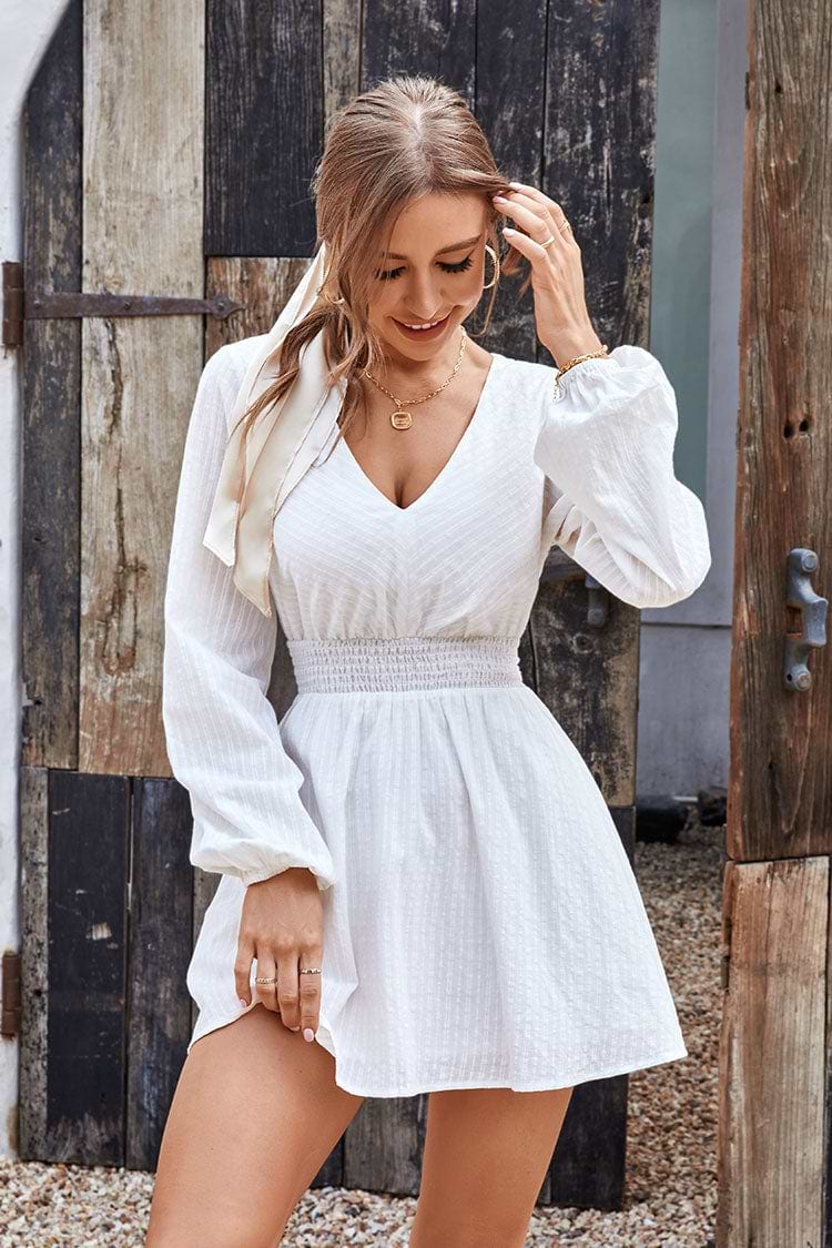 Vestido en forma de A Mangas abullonadas Escote V