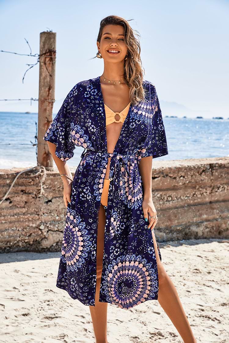 Kimono mit ethnischem Print in Teelänge