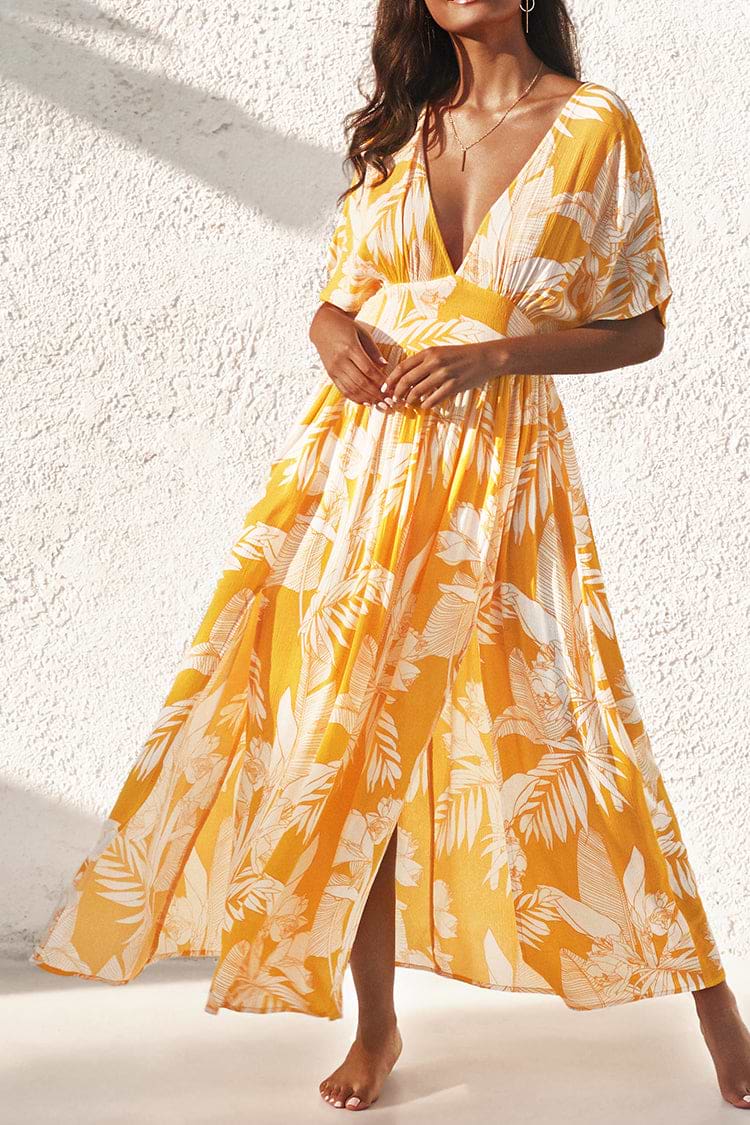 Selena Yellow Floral V-neck Maxi Dress