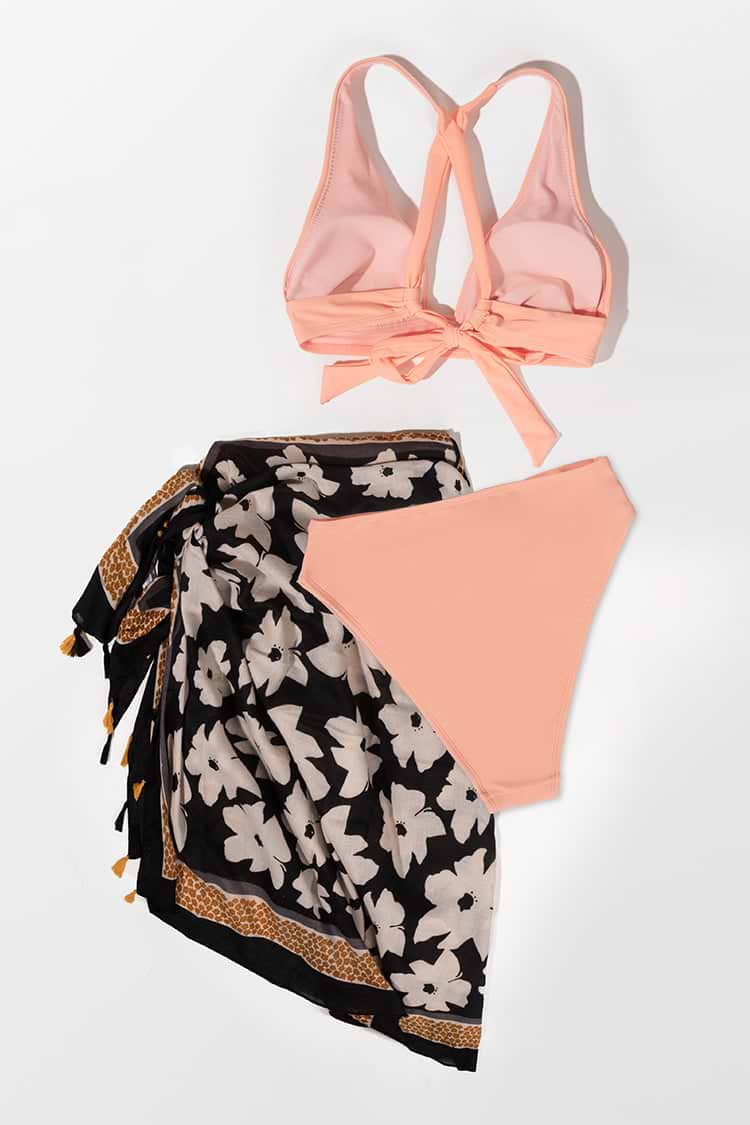 Twist front 3 Piece Swimsuit Sarong Set