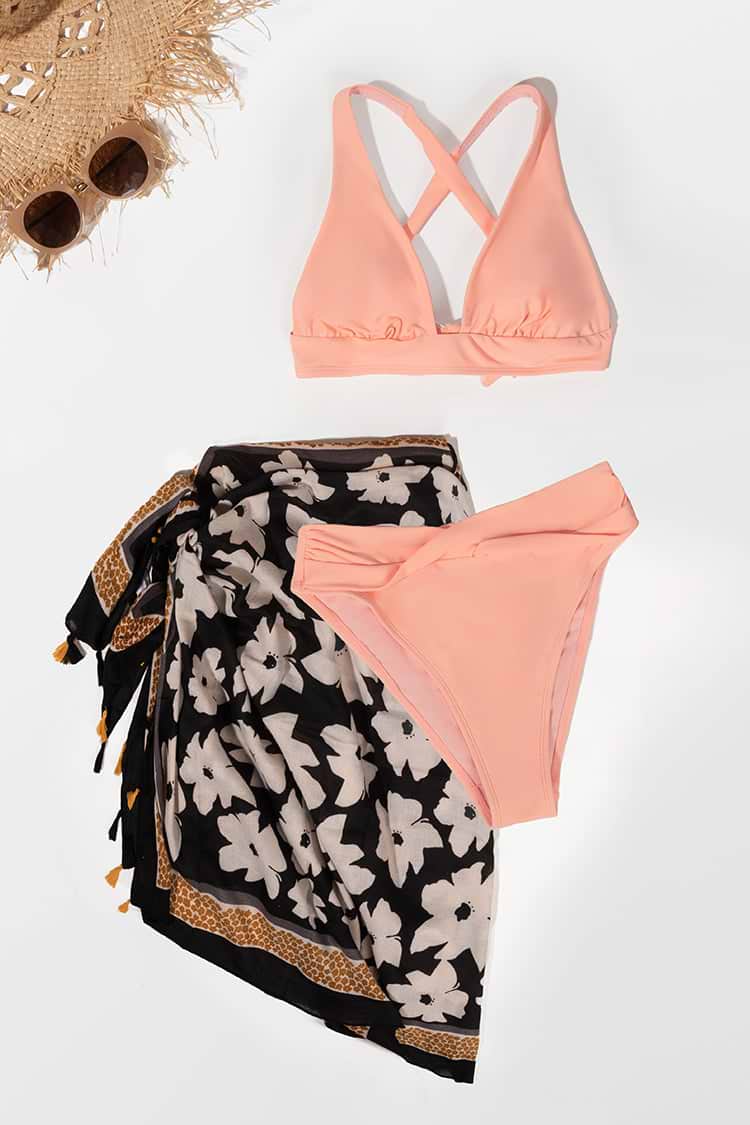 Twist front 3 Piece Swimsuit Sarong Set